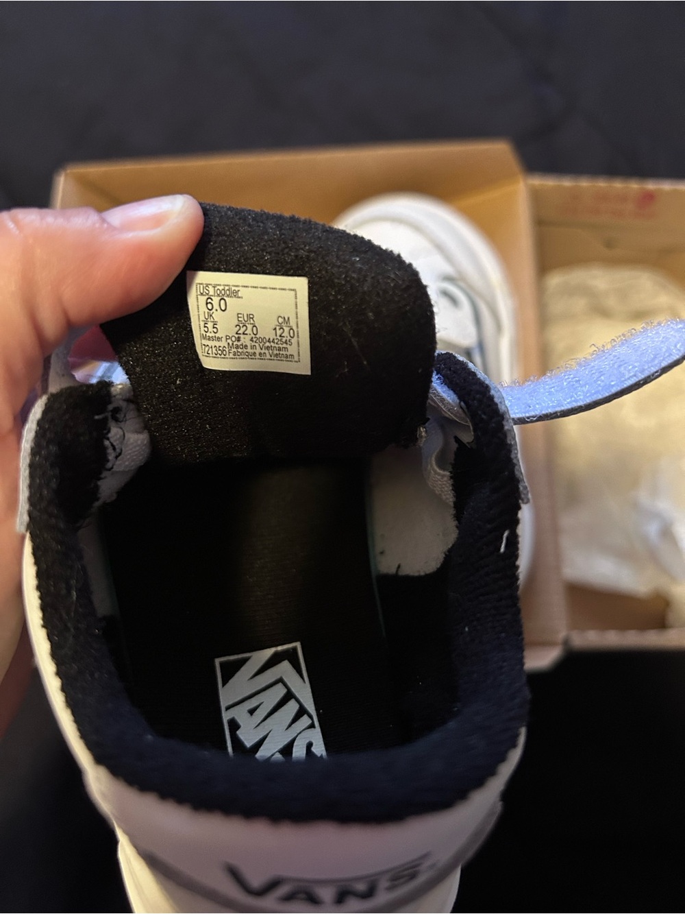 Vans Kids White and Black Hook-and-Loop Low-Top Sneakers